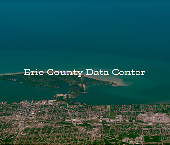 Sky view of lake Erie with the words 'Erie County Data Center'