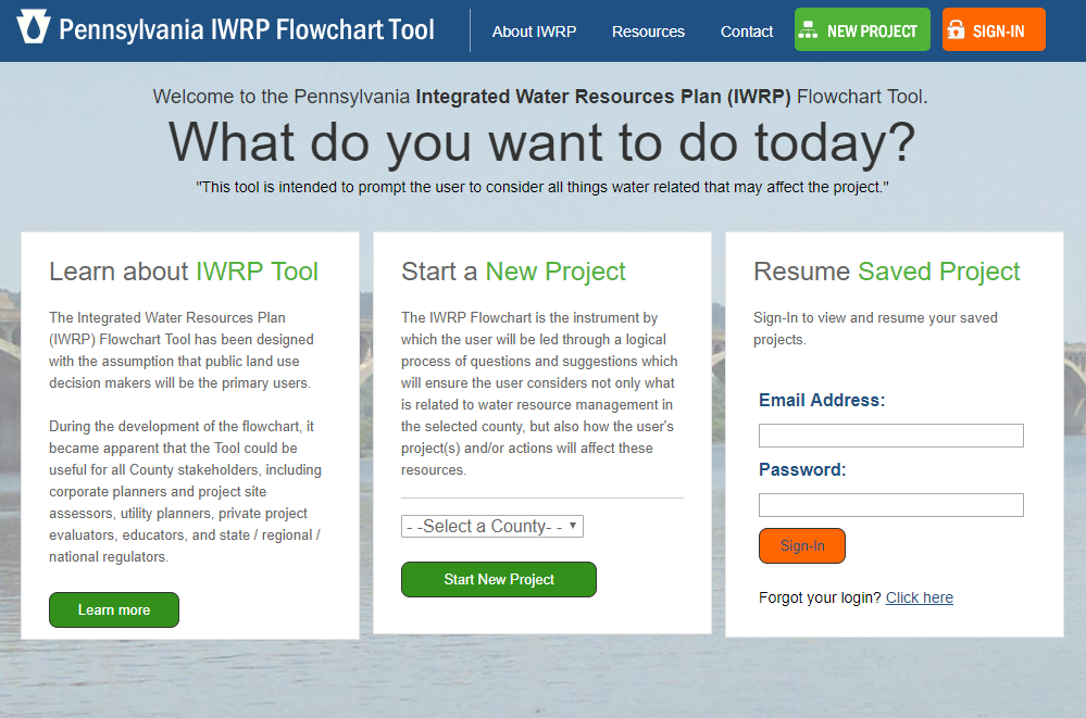 Screenshot of the IWRP website flowchart tool.